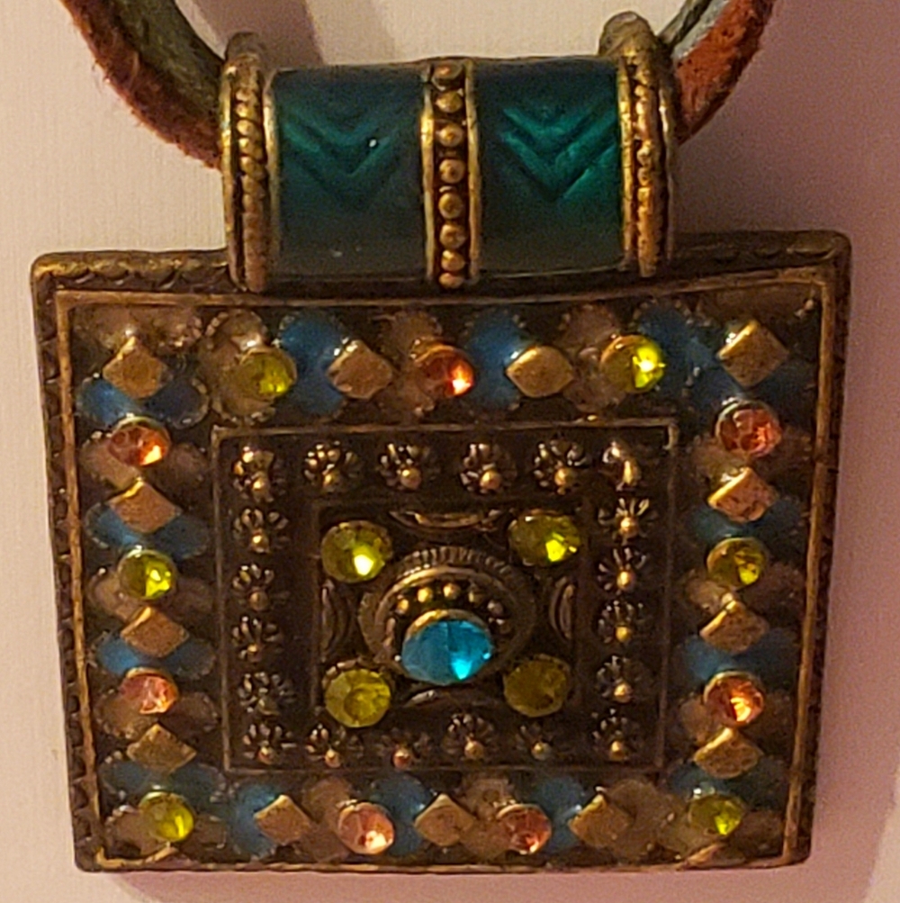 Multi-strand Leather Boho Bead Necklace In Teal and Brown,EUC. - Picture 2 of 3